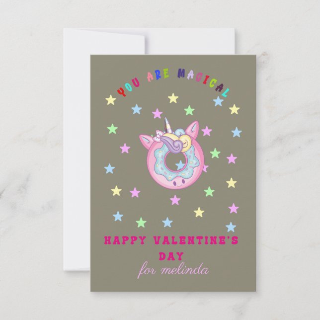 niedliche Donuts Einhornvalentinstag Mitteilungskarte (Vorderseite)