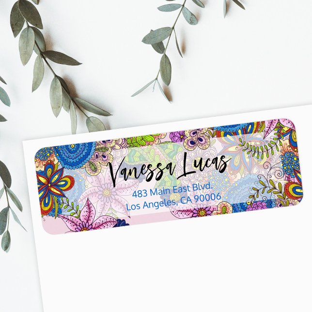 Niedliche Doodle-Blume Rücksendeadresse (Von Creator hochgeladen)