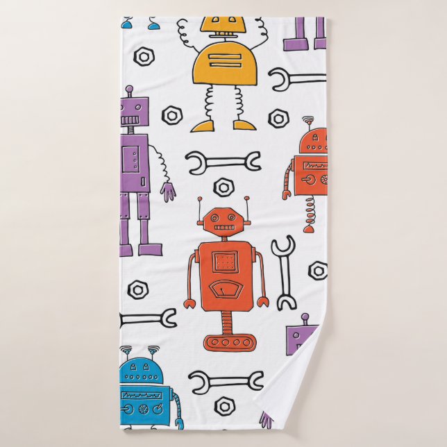 Niedliche Doodle-Roboter. Nahtloses Muster. Cartoo Badehandtuch (Badehandtuch)
