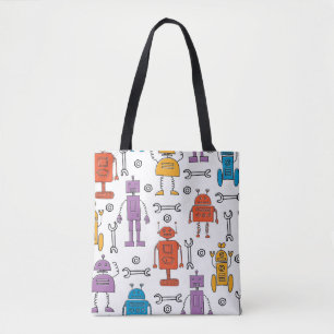 Niedliche Doodle-Roboter. Nahtloses Muster. Cartoo Tasche