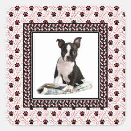 Niedliche Doppy Foto Paw and Bone Template Quadratischer Aufkleber
