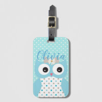 Niedliche Dotty Blue Owl Art Personalisiert Girls