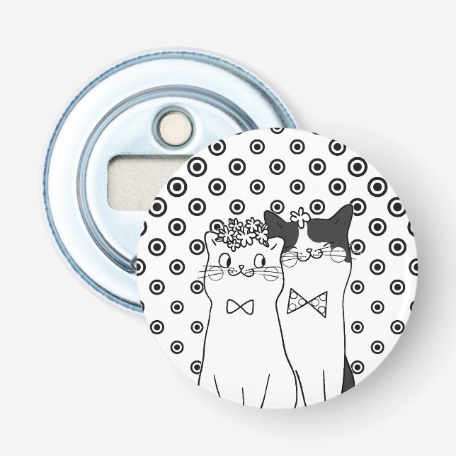 Niedliche Dotty Cats Paar in Liebe Flaschenöffner (Vorderseite)