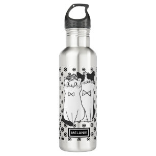 Niedliche Dotty Katzen in Liebe Personalisiert Edelstahlflasche