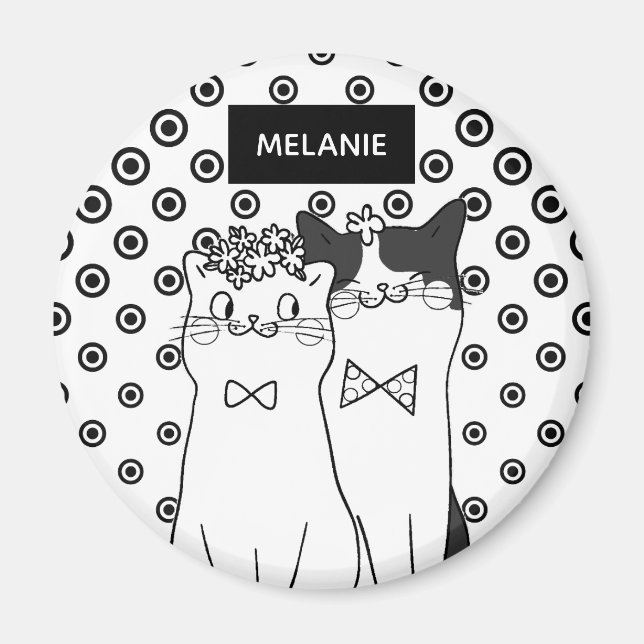 Niedliche Dotty Katzen in Liebe Personalisiert Magnet (Vorne)