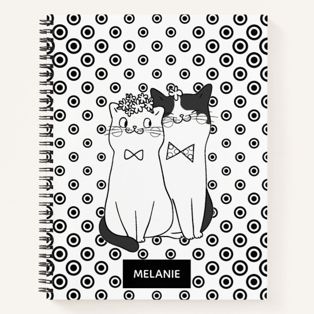 Niedliche Dotty Katzen in Liebe Personalisiert Notizbuch (Vorderseite)
