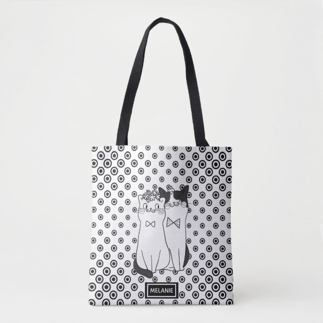 Niedliche Dotty Katzen in Liebe Personalisiert Tasche (Vorderseite)
