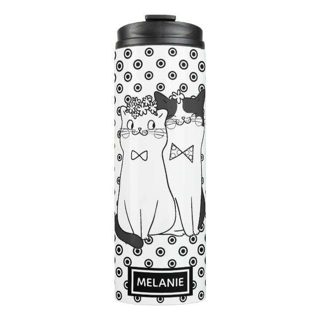 Niedliche Dotty Katzen in Liebe Personalisiert Thermosbecher (Vorderseite)