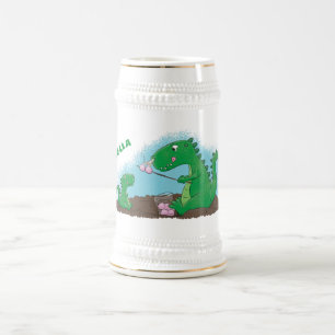 Niedliche Drachen braten Marshmallows Cartoon Bierglas