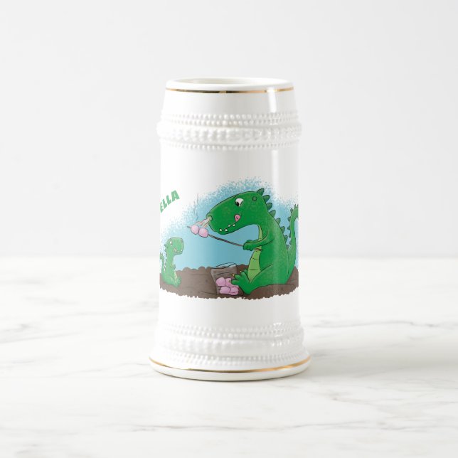 Niedliche Drachen braten Marshmallows Cartoon Bierglas (Mittel)