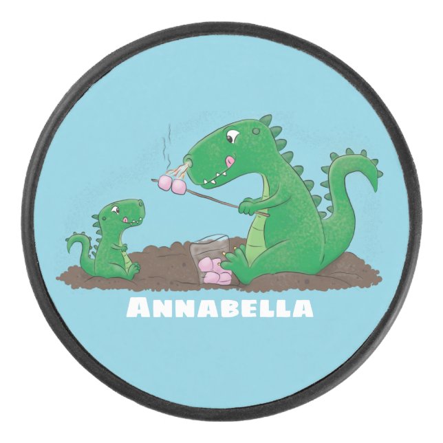 Niedliche Drachen braten Marshmallows Cartoon Eishockey Puck (Vorderseite)