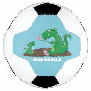 Niedliche Drachen braten Marshmallows Cartoon Fußball