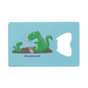 Niedliche Drachen braten Marshmallows Cartoon Geldbeutel Flaschenöffner