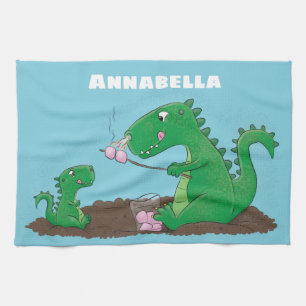 Niedliche Drachen braten Marshmallows Cartoon Geschirrtuch