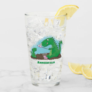 Niedliche Drachen braten Marshmallows Cartoon Glas