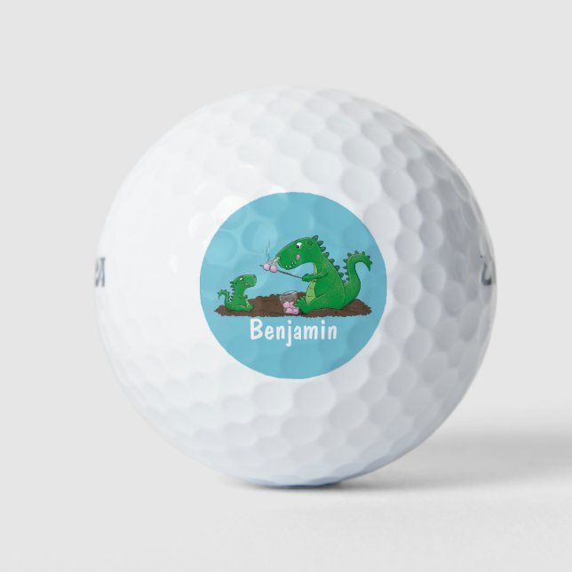 Niedliche Drachen braten Marshmallows Cartoon Golfball (Vorderseite)