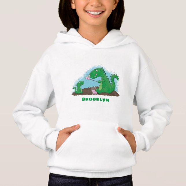 Niedliche Drachen braten Marshmallows Cartoon Hoodie (Vorderseite)