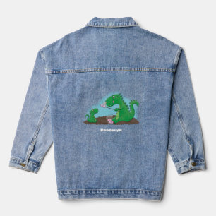 Niedliche Drachen braten Marshmallows Cartoon Jeansjacke