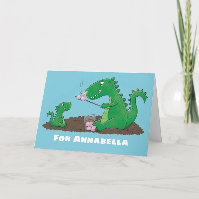 Niedliche Drachen braten Marshmallows Cartoon Karte (Vorderseite)