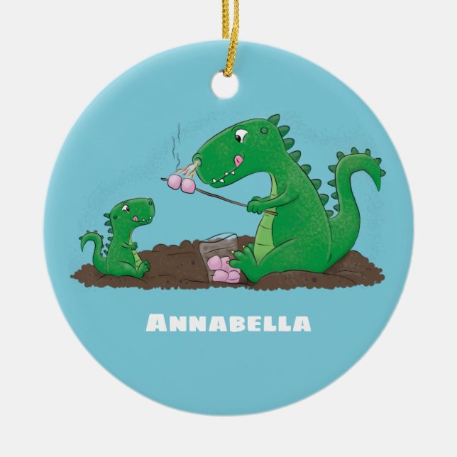 Niedliche Drachen braten Marshmallows Cartoon Keramik Ornament (Vorne)