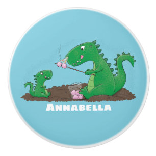 Niedliche Drachen braten Marshmallows Cartoon Keramikknauf