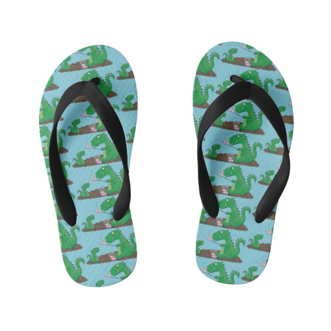 Niedliche Drachen braten Marshmallows Cartoon Kinderbadesandalen (Fußbett)