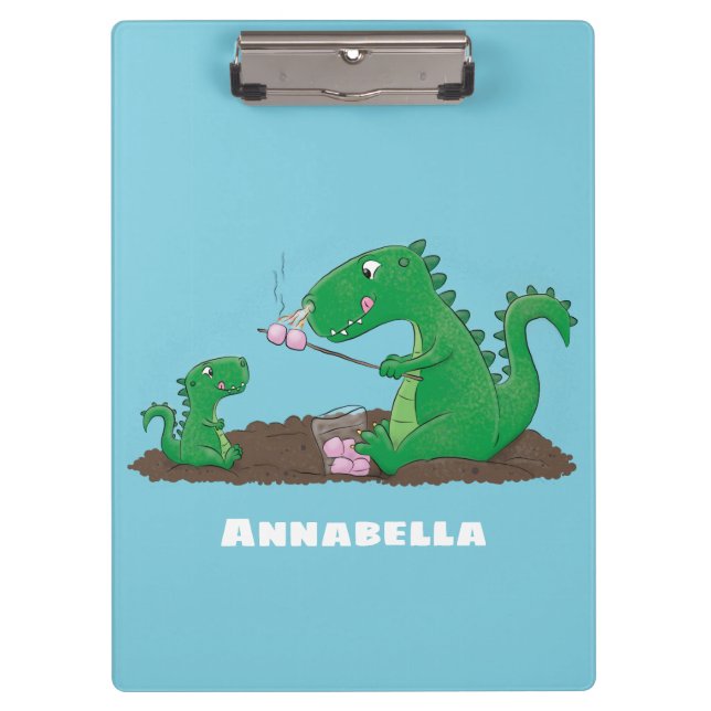 Niedliche Drachen braten Marshmallows Cartoon Klemmbrett (Vorderseite)