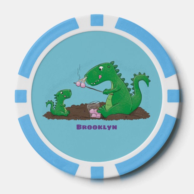 Niedliche Drachen braten Marshmallows Cartoon Pokerchips (Vorderseite)