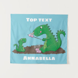 Niedliche Drachen braten Marshmallows Cartoon Wandteppich