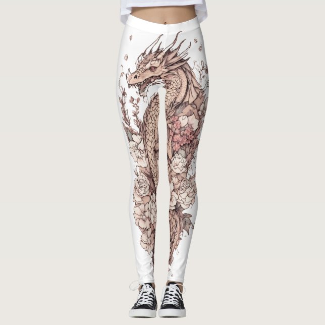 "Niedliche Drachenblüten: Leggings der Blumenatze" (Vorderseite)