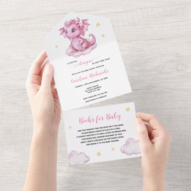 Niedliche Drachenbücher für Baby All In One Einladung (Abreißen)