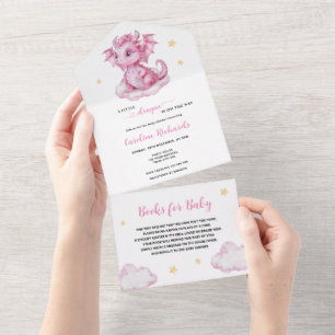 Niedliche Drachenbücher für Baby All In One Einladung