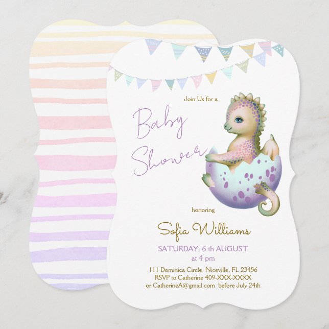 Niedliche Dracheneinladung zur Babydusche Einladung (Vorne/Hinten)