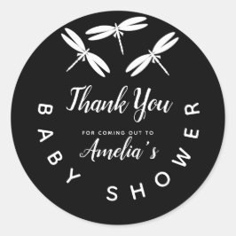 Niedliche Dragonflies Black Baby Dusche Danke Runder Aufkleber