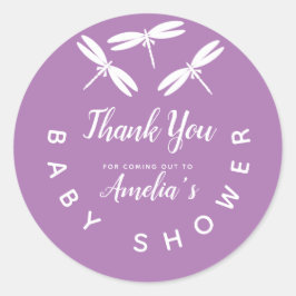 Niedliche Dragonflies Lila Babydusche Danke Cla Runder Aufkleber