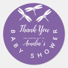 Niedliche Dragonflies Lila Babydusche Danke Cla Runder Aufkleber