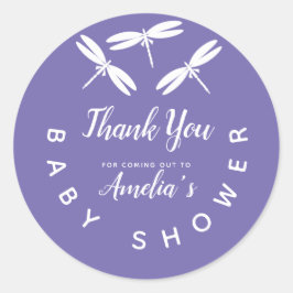 Niedliche Dragonflies Lila Babydusche Danke Runder Aufkleber