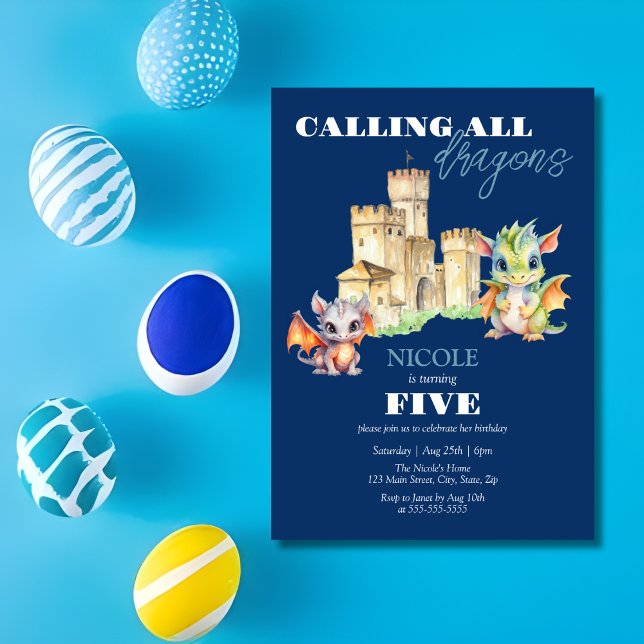 Niedliche Dragons Castle Fairytale Navy Kindergebu Einladung (Von Creator hochgeladen)