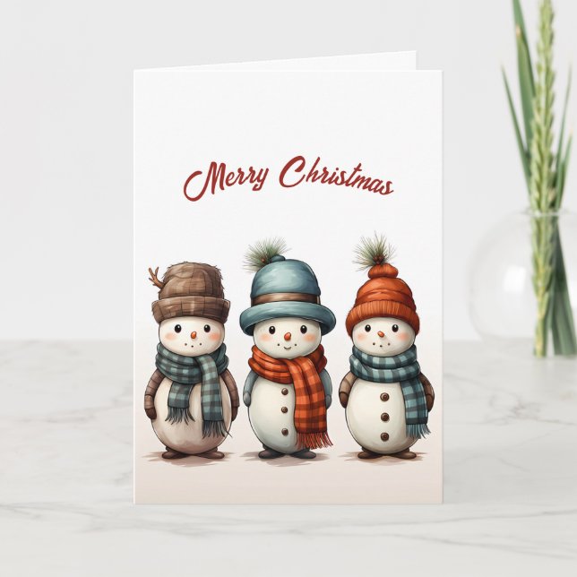Niedliche Drei-Snowmen-Illustration Weihnachten Karte (Vorderseite)