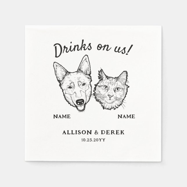 Niedliche Drinks auf unserem Hund und Cat Wedding  Serviette (Vorderseite)