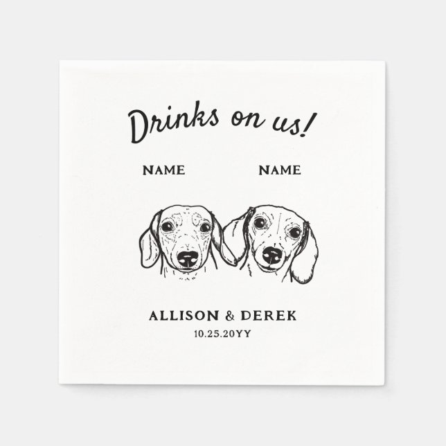 Niedliche Drinks auf unserer Dackel Hund Hochzeits Serviette (Vorderseite)