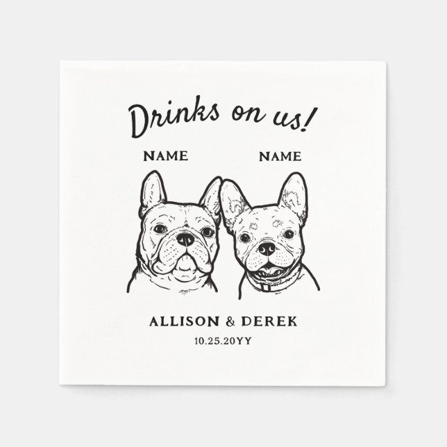 Niedliche Drinks bei 2 Hunden Hochzeitscocktail Serviette (Vorderseite)
