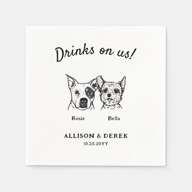 Niedliche Drinks bei 2 Hunden Hochzeitscocktail Serviette (Vorderseite)