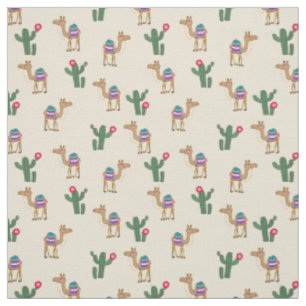 Niedliche Dromedary Camel- und Kaktusfabrik Stoff