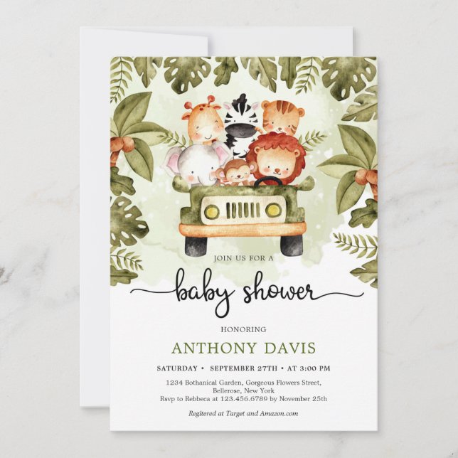 Niedliche Dschungelsafari mit LKW-Sommer Einladung (Vorderseite)