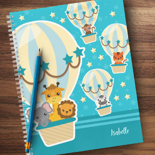 Niedliche Dschungeltiere, die in Heißluftballons f Notizbuch