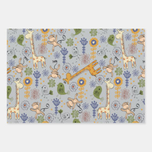 Niedliche Dschungeltiere, die Papierblätter umhüll Geschenkpapier Set