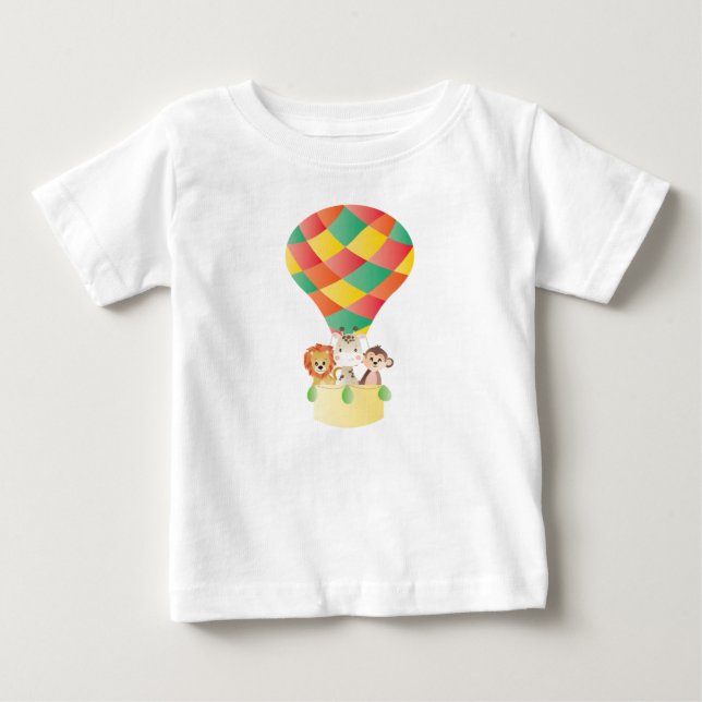 Niedliche Dschungeltiere in Heißluftballon farbenf Baby T-shirt (Vorderseite)
