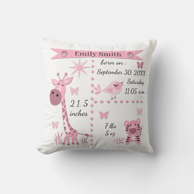 Niedliche Dschungeltiere in sanftem Rosa für ein M Kissen (Vorderseite)