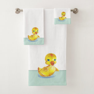 Niedliche Ducklings auf hellblau-weißem Bad Badhandtuch Set